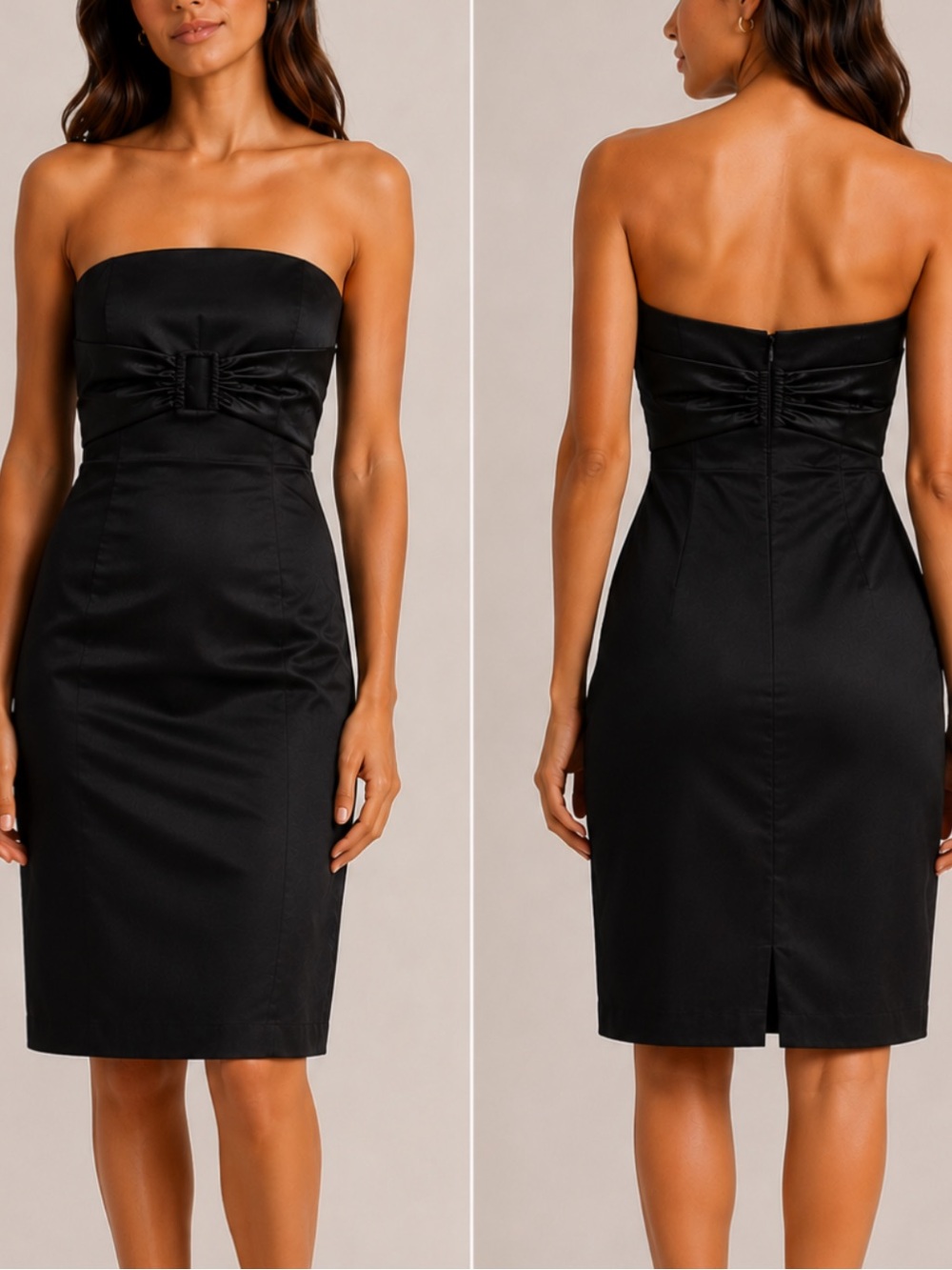 Forever 21 Strapless Little Black Sheath Dress with Satin Waist Buckle Sz Med